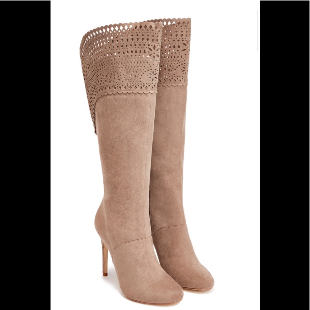 NWT JustFab Tan Faux Suede Heeled Boots - Picture 6 of 6